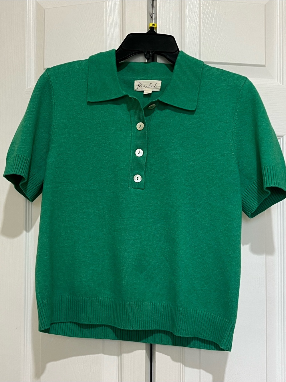 Marled Green Short-Sleeve Polo Crop Top